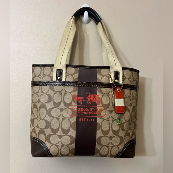 Vintage Coach #11349 Tan and Brown Signature Tote - Picture 1 of 12